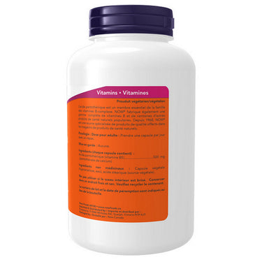 Now, Pantothenic Acid, 500 Mg, 250 VegCaps