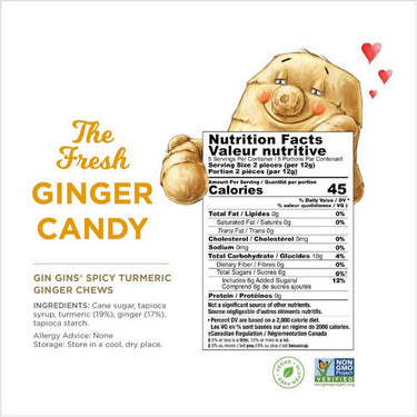 Ginger People, Gin Gins Spicy Turmeric Ginger Chew, 60 Grams (12 Count)