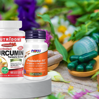 Herbal detox teas, probiotics, and natural supplements for spring body cleanse and energy boost