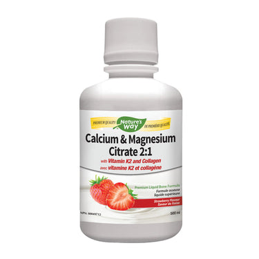 Calcium & Magnesium Citrate 2:1 with Vitamin K2 & Collagen Strawberry 16.9 Oz by Nature's Way