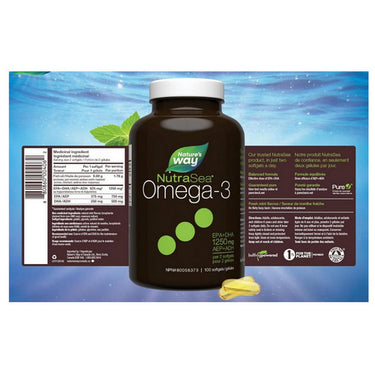 Omega-3 Liquid Gels Fresh Mint 100 Count by NutraSea