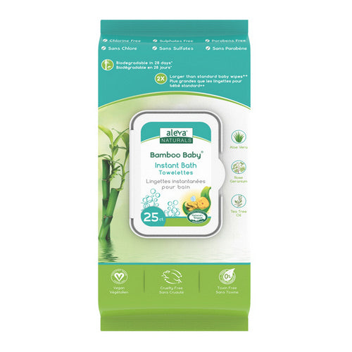 Bamboo Baby Instant Bath Towelettes 25 Count by Aleva Naturals