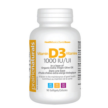 Prairie Naturals Health Products Inc., Vitamin D3, 1000 IU, 90 Softgels