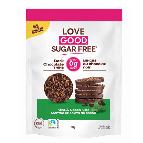 Dark Choco Thins Mint & Cocoa Nibs 96 Grams by Love Good Fats