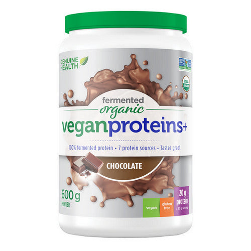 Fermented Organic Vegan Protein+ Chocolate 600 Grams by Genuine Health
