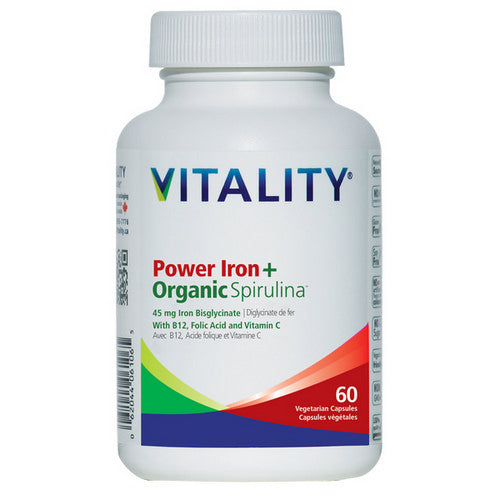 Power Iron+Organic Spirulina 30 VegCaps by Vitality Products Inc.
