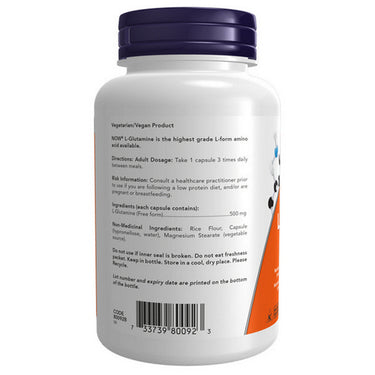 Now, L-Glutamine, 500 Mg, 120 Veg Capsules
