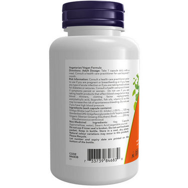 Ginkgo Biloba 24% 50:1 Extract 100 VegCaps by Now