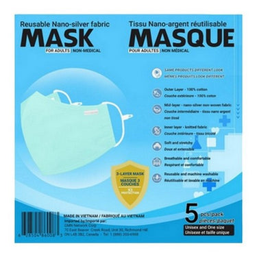 Nano Silver Adult Masks Green 5 Pack by Sequence Health