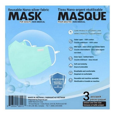 Nano Silver Adult Masks Green 3 Pack by Sequence Health