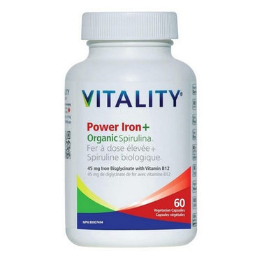 Power Iron + Organic Spirulina 60 VegCaps by Vitality Products Inc.