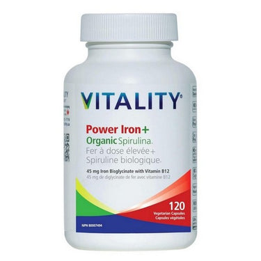 Power Iron + Organic Spirulina 120 VegCaps by Vitality Products Inc.