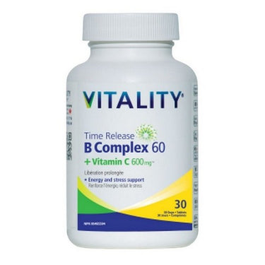 Vitality Products Inc., Time Release B Complex 60 + Vitamin C, 600 Mg, 30 Tabs