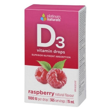 Platinum Naturals, Delicious D3 Vitamin Drops Raspberry, 15 Ml