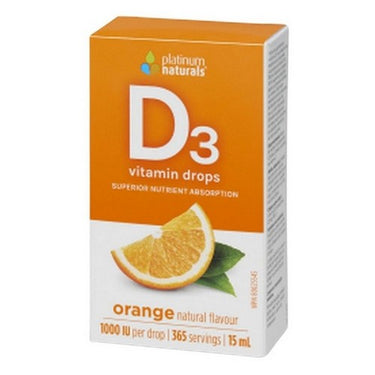 Platinum Naturals, Delicious D3 Vitamin Drops Orange, 15 Ml