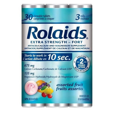 Rolaids Roll Extra Strength Chew Fruit Triple Roll 3 X 10 Count by Rolaids