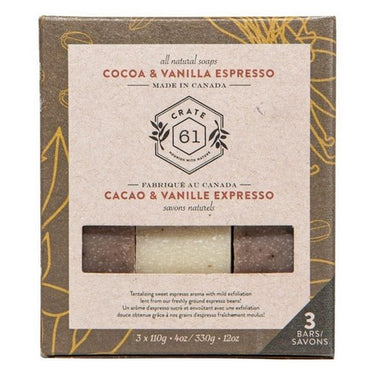 3-Pack Plant-Based Bar Soap Cocoa And Vanilla Espresso 3 X 110 Grams by Crate 61