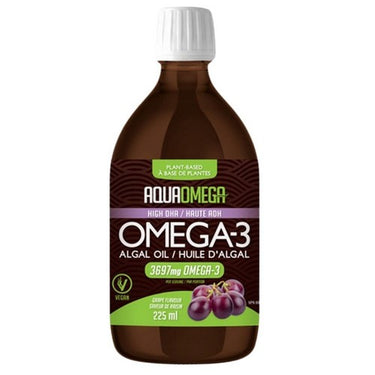 Omega-3 Algal Oil Plant-Based High DHA Grape 225 Ml by AquaOmega