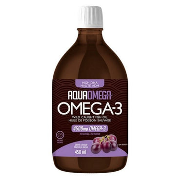 Omega-3 Wild Caught Fish Oil High DHA Grape 450 Ml by AquaOmega