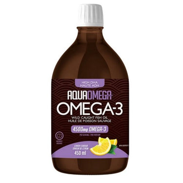 Omega-3 Wild Caught Fish Oil High DHA Lemon 450 Ml by AquaOmega