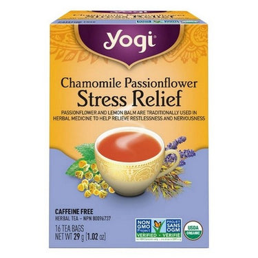 Organic Chamomile Passionflower Stress Relief Herbal Tea 16 Bags by Yogi