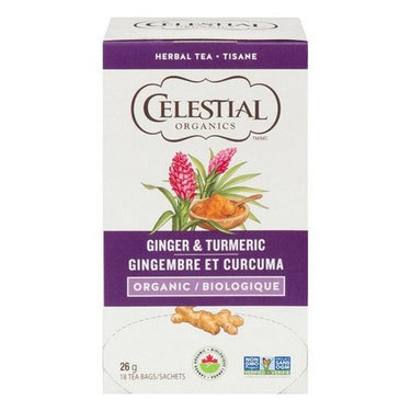 Celestial Seasonings, Organic Ginger And Turmeric Herbal Tea, 18 Bags (Case Of 6)