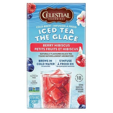Celestial Seasonings, Cold Brew Iced Tea Berry Hibiscus Black Tea, 18 Bags (Case Of 6)