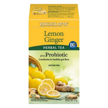 Bigelow, Probiotic Lemon Ginger Herbal Tea, 18 Bags (Case Of 6)