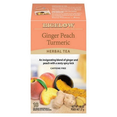 Bigelow, Ginger Peach Turmeric Herbal Tea, 18 Bags (Case Of 6)
