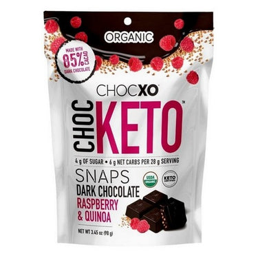 Keto Dark Chocolate Snaps Raspberry Quinoa 98 Grams by Chocxo