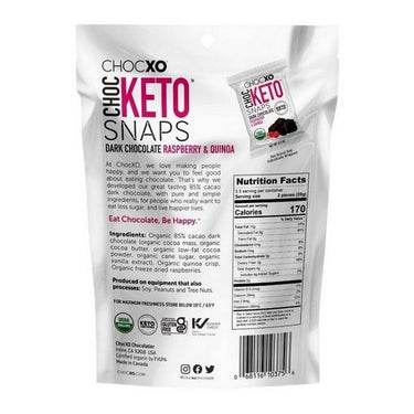 Keto Dark Chocolate Snaps Raspberry Quinoa 98 Grams by Chocxo
