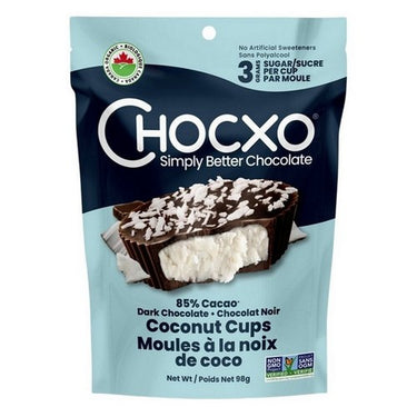 Chocxo, Organic 85% Dark Chocolate And Coconut Cups, 98 Grams (Case Of 6)