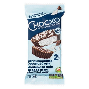 Chocxo, Organic 85% Cocoa Dark Chocolate Coconut Cups, 2 Packets /28 Grams (Case Of 14)