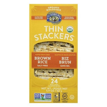 Lundberg, Organic Thin Stackers Brown Rice Salt Free, 167 Grams (Case Of 6)