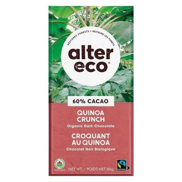 Alter Eco, Organic Quinoa Crunch Dark Chocolate 60% Cocoa, 80 Grams (Case Of 12)