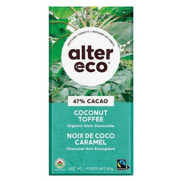 Alter Eco, Organic 47% Cocoa Coconut Toffee Dark Chocolate Bar, 80 Grams (Case Of 12)