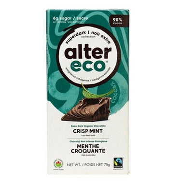 Alter Eco, Organic Crisp Mint Deep Dark Chocolate 90% Cocoa, 75 Grams (Case Of 12)