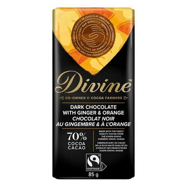 Divine Chocolate, Dark Chocolate With Ginger And Orange 70% Cocoa, 85 Grams (Case Of 12)