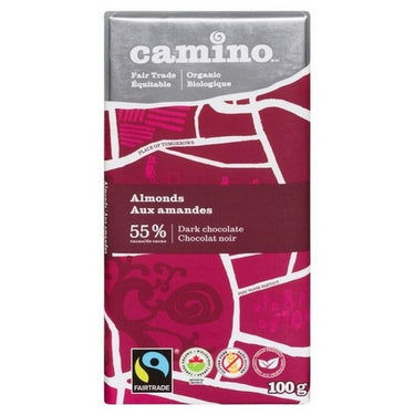 Camino, 55% Cocoa Organic Dark Chocolate Bar With Almonds, 100 Grams (Case Of 12)