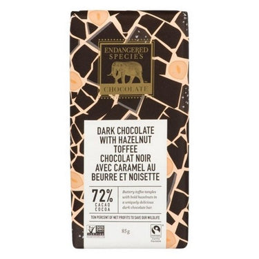 Endangered Species, Natural Chocolate Bars Rhino-Dark With Hazelnut Toffee, 85 Grams (Case Of 12)