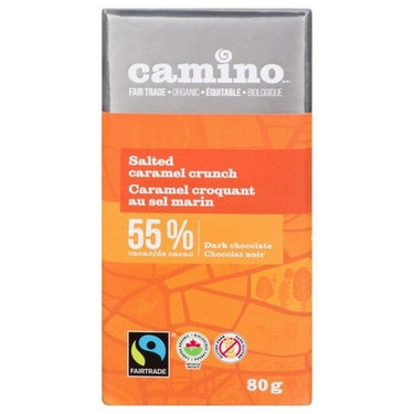 Camino, Organic Dark Chocolate Bar Salted Caramel Crunch 55% Cocoa, 80 Grams (Case Of 14)