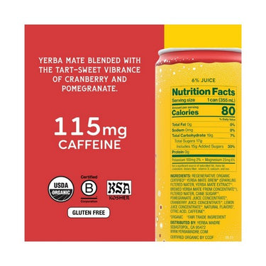Organic Yerba Mate Sparkling Cranberry Pomegranate 355 Ml X 12 by Guayaki