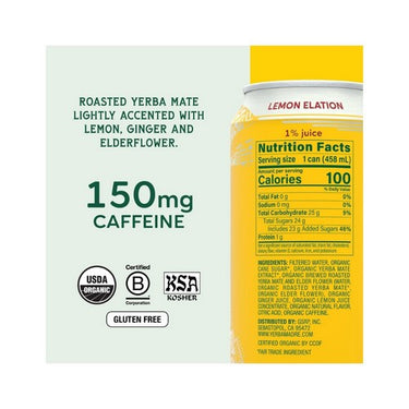 Organic Yerba Mate Lemon Elation 458 Ml X 12 by Guayaki