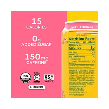 Organic Yerba Mate Berry Lemonade 458 Ml X 12 by Guayaki
