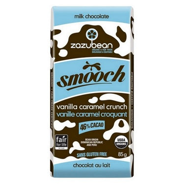 Organic Smooch Milk Chocolate 46% Cacao Vanilla Caramel Crunch 85 Grams X 12 by Zazubean