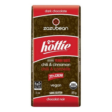 Organic Hottie Dark Chocolate 71% Cacao Chili And Cinnamon With Yerba Mate 85 Grams X 12 by Zazubean