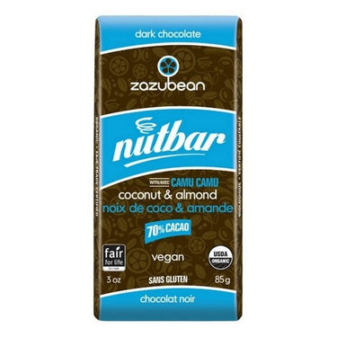 Organic Nutbar Dark Chocolate 70% Cacao Coconut And Almond 85 Grams X 12 by Zazubean
