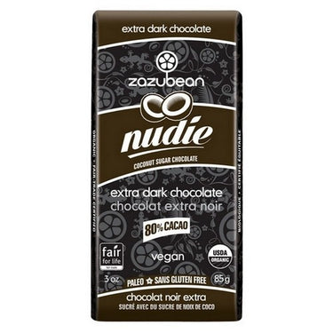 Organic Nudie Extra Dark Chocolate With Coconut Sugar 80% Cacao 85 Grams X 12 by Zazubean