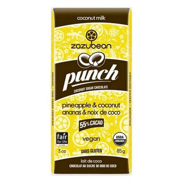 Organic Punch Chocolate 55% Cacao Pineapple And Coconut 85 Grams X 12 by Zazubean