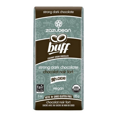 Organic Buff Coconut Sugar Strong Chocolate 90% Cacao 85 Grams X 12 by Zazubean